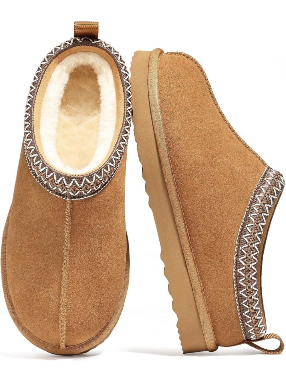 Cozy Genuine Suede Fuzzy Slippers for Women | Warm Winter House Shoes